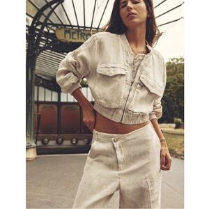 NWT ZARA Zip Up Linen Cropped Cargo Jacket. Size Medium Beige/Tan